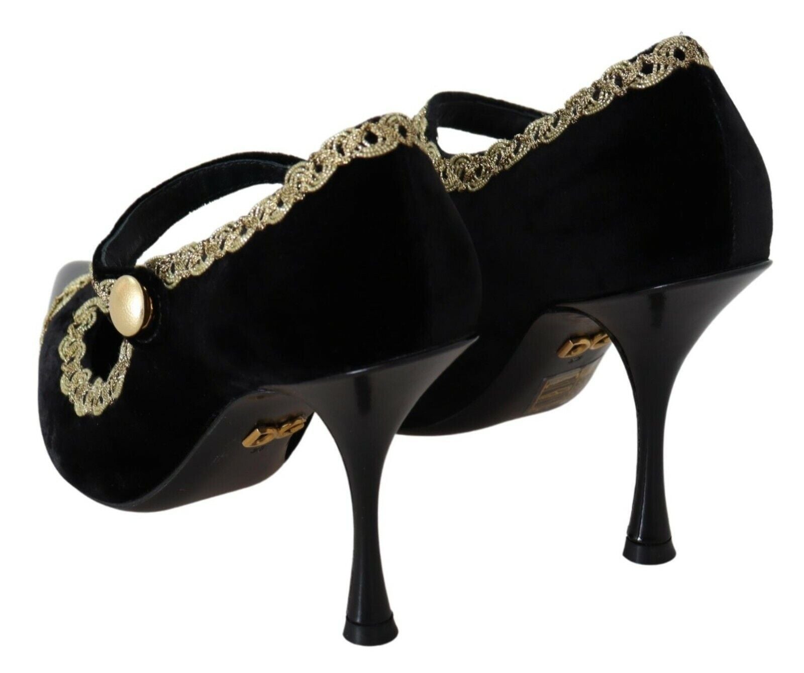 Dolce & Gabbana Elegant Gold-Embroidered Black Velvet Pumps - EU35/US4.5