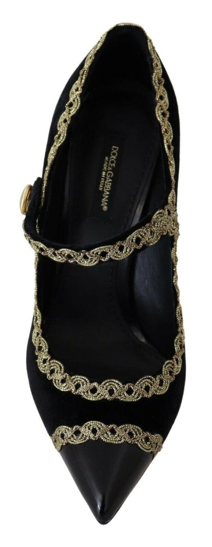 Dolce & Gabbana Elegant Gold-Embroidered Black Velvet Pumps - EU35/US4.5