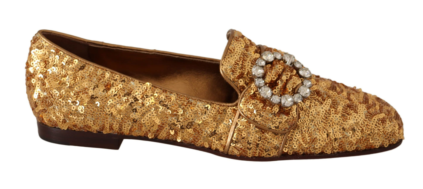 Dolce & Gabbana Elegant Gold Sequin Crystal Flats - EU37/US6.5