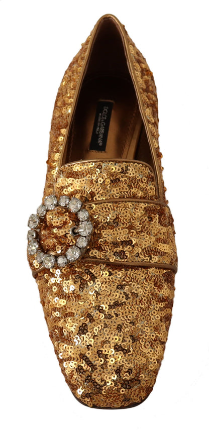 Dolce & Gabbana Elegant Gold Sequin Crystal Flats - EU37/US6.5