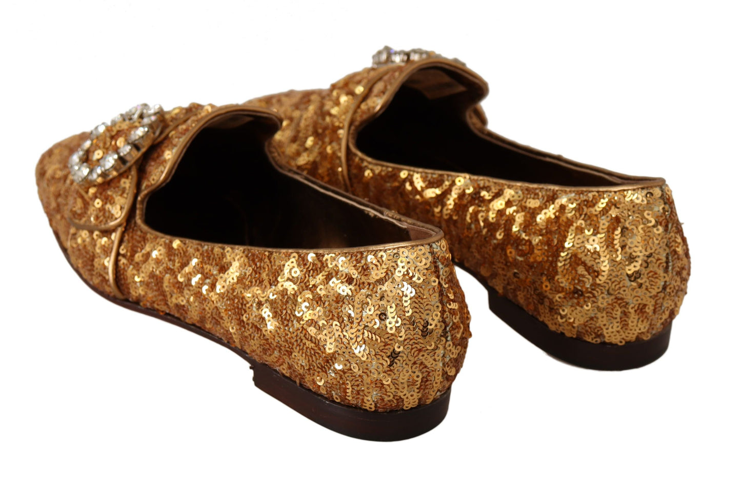 Dolce & Gabbana Elegant Gold Sequin Crystal Flats - EU37/US6.5