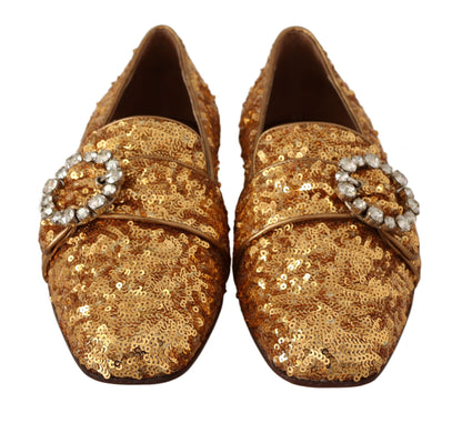 Dolce & Gabbana Elegant Gold Sequin Crystal Flats - EU37/US6.5