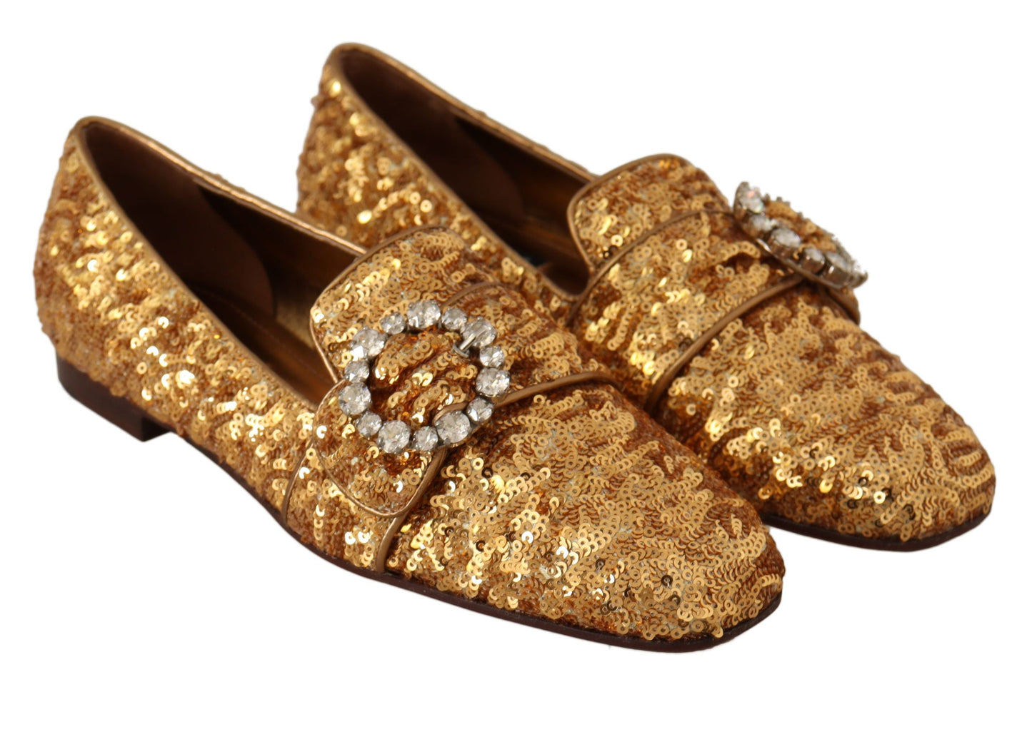 Dolce & Gabbana Elegant Gold Sequin Crystal Flats - EU37/US6.5