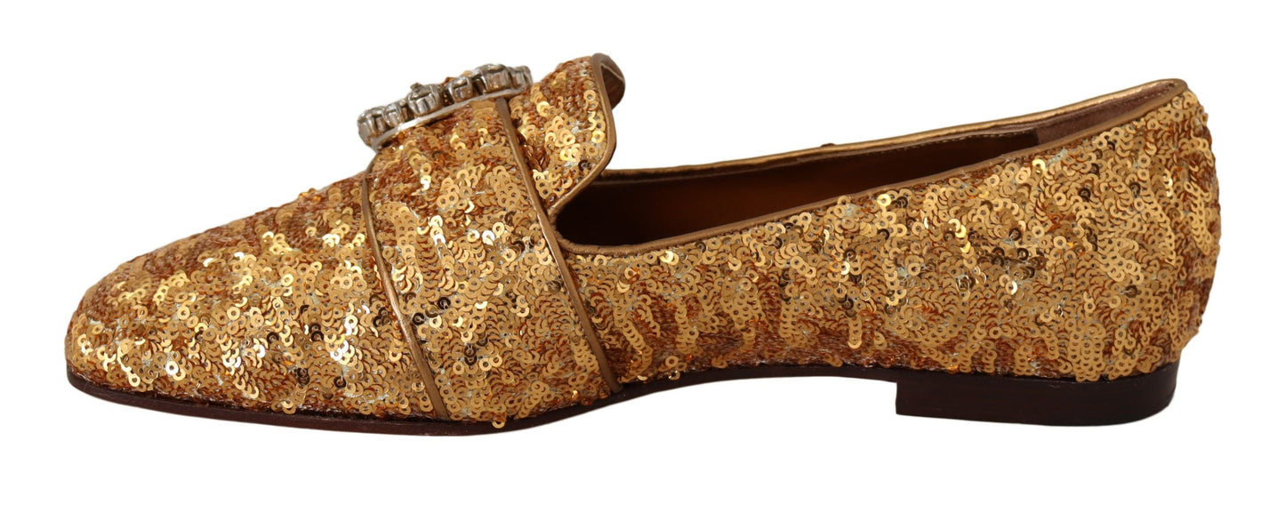 Dolce & Gabbana Elegant Gold Sequin Crystal Flats - EU37/US6.5