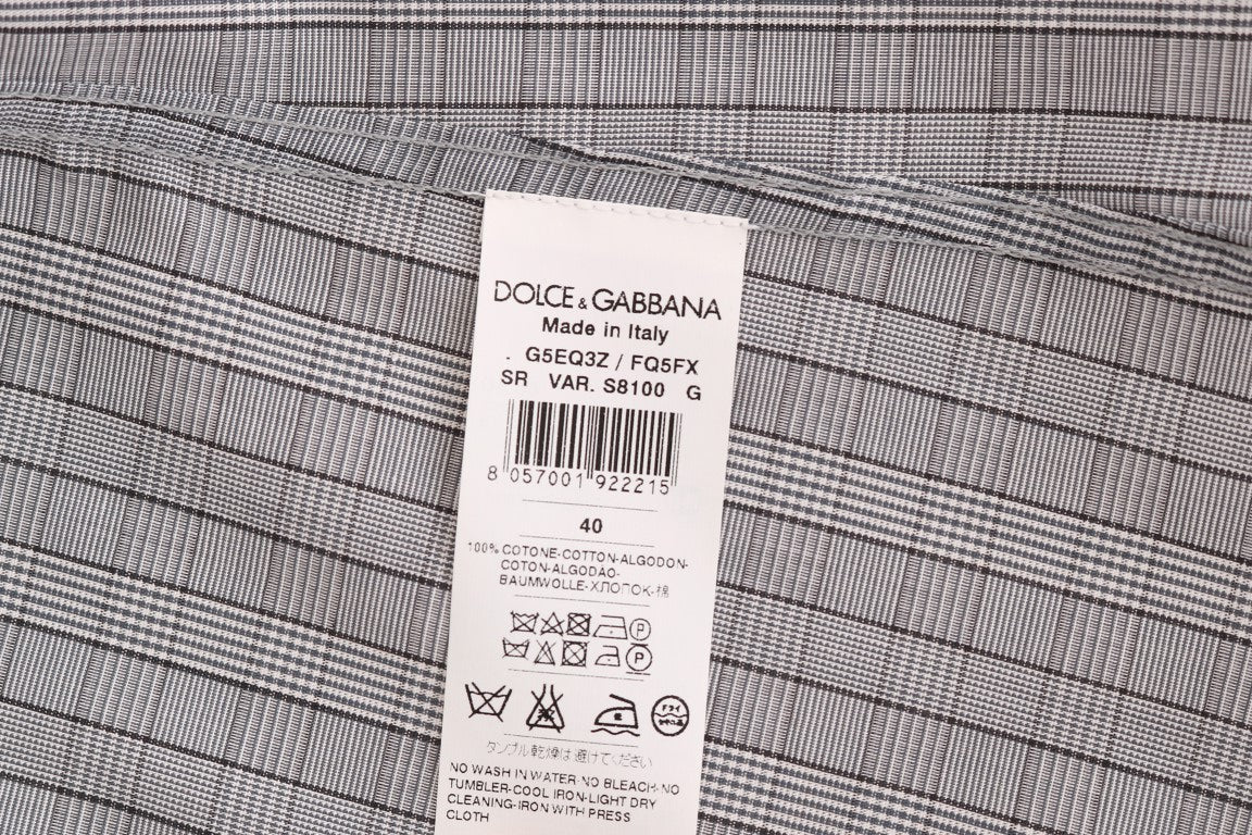 Dolce & Gabbana Elegant Gray Checkered Slim Fit Casual Shirt - 40