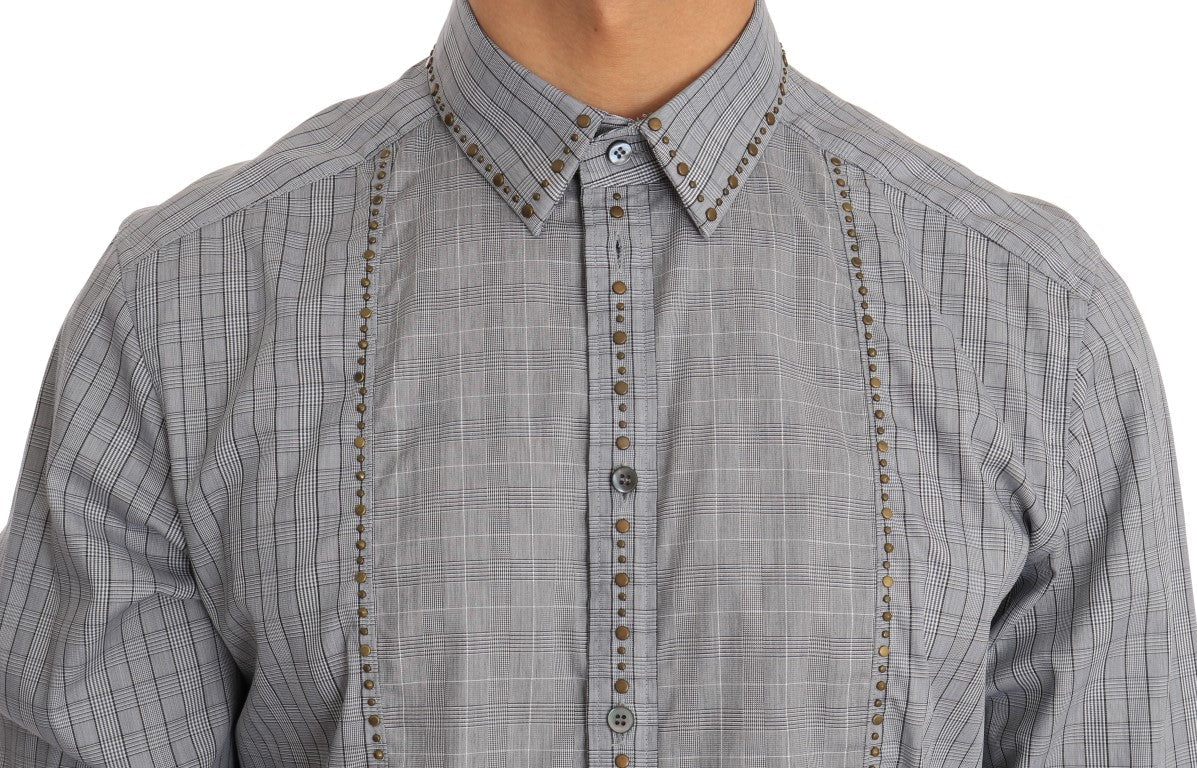 Dolce & Gabbana Elegant Gray Checkered Slim Fit Casual Shirt - 40