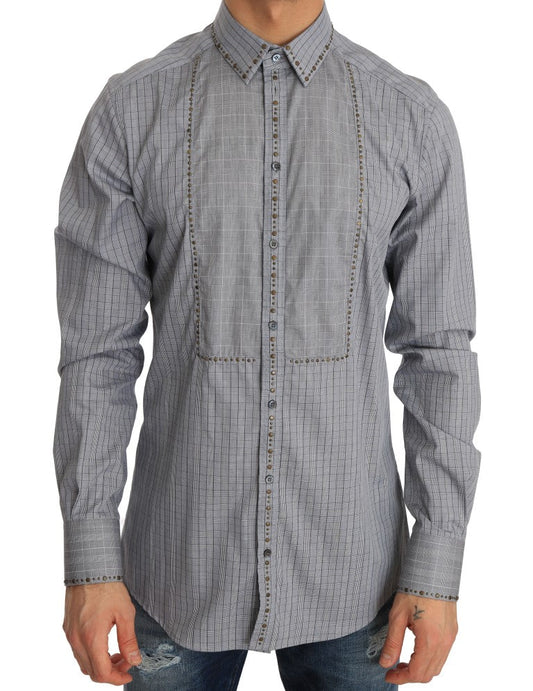 Dolce & Gabbana Elegant Gray Checkered Slim Fit Casual Shirt - 40