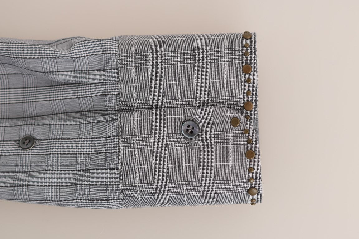 Dolce & Gabbana Elegant Gray Checkered Slim Fit Casual Shirt - 40