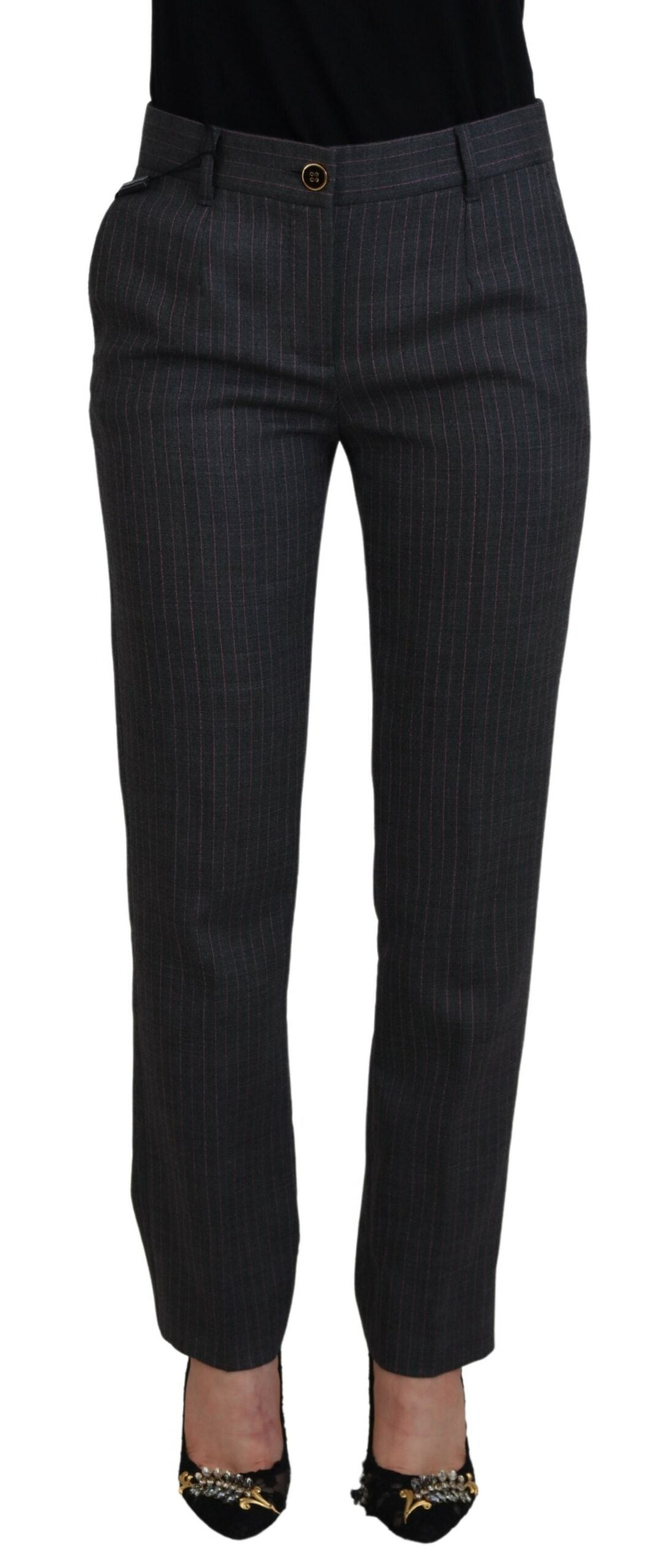 Dolce & Gabbana Elegant Gray Striped Tapered Pants - IT38|XS