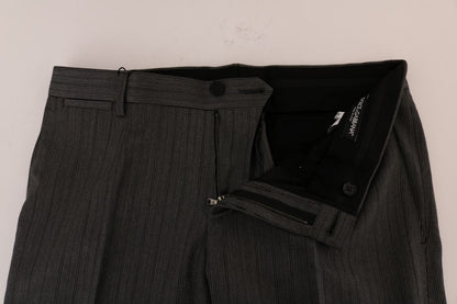 Dolce & Gabbana Elegant Gray Striped Wool Formal Trousers - IT54 | XL