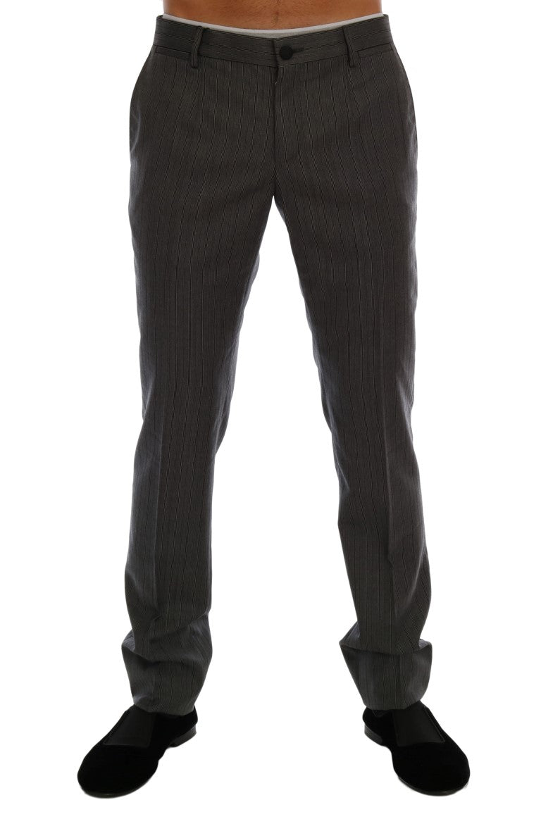 Dolce & Gabbana Elegant Gray Striped Wool Formal Trousers - IT54 | XL