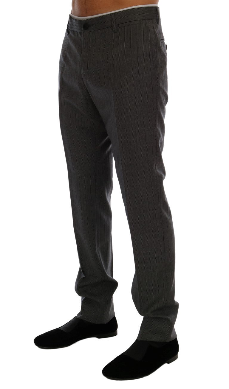 Dolce & Gabbana Elegant Gray Striped Wool Formal Trousers - IT54 | XL