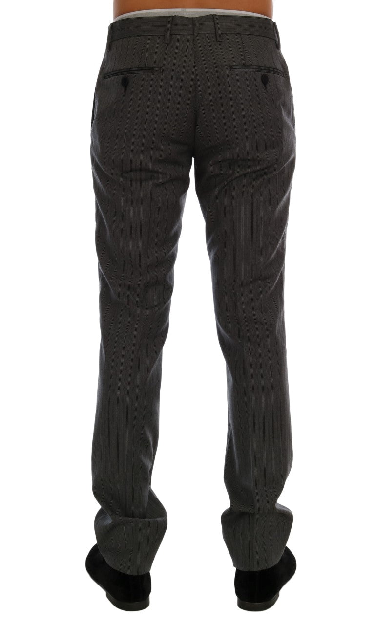 Dolce & Gabbana Elegant Gray Striped Wool Formal Trousers - IT54 | XL