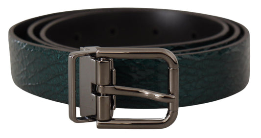 Dolce & Gabbana Elegant Green Leather Belt with Silver Buckle - 90 cm / 36 Inches