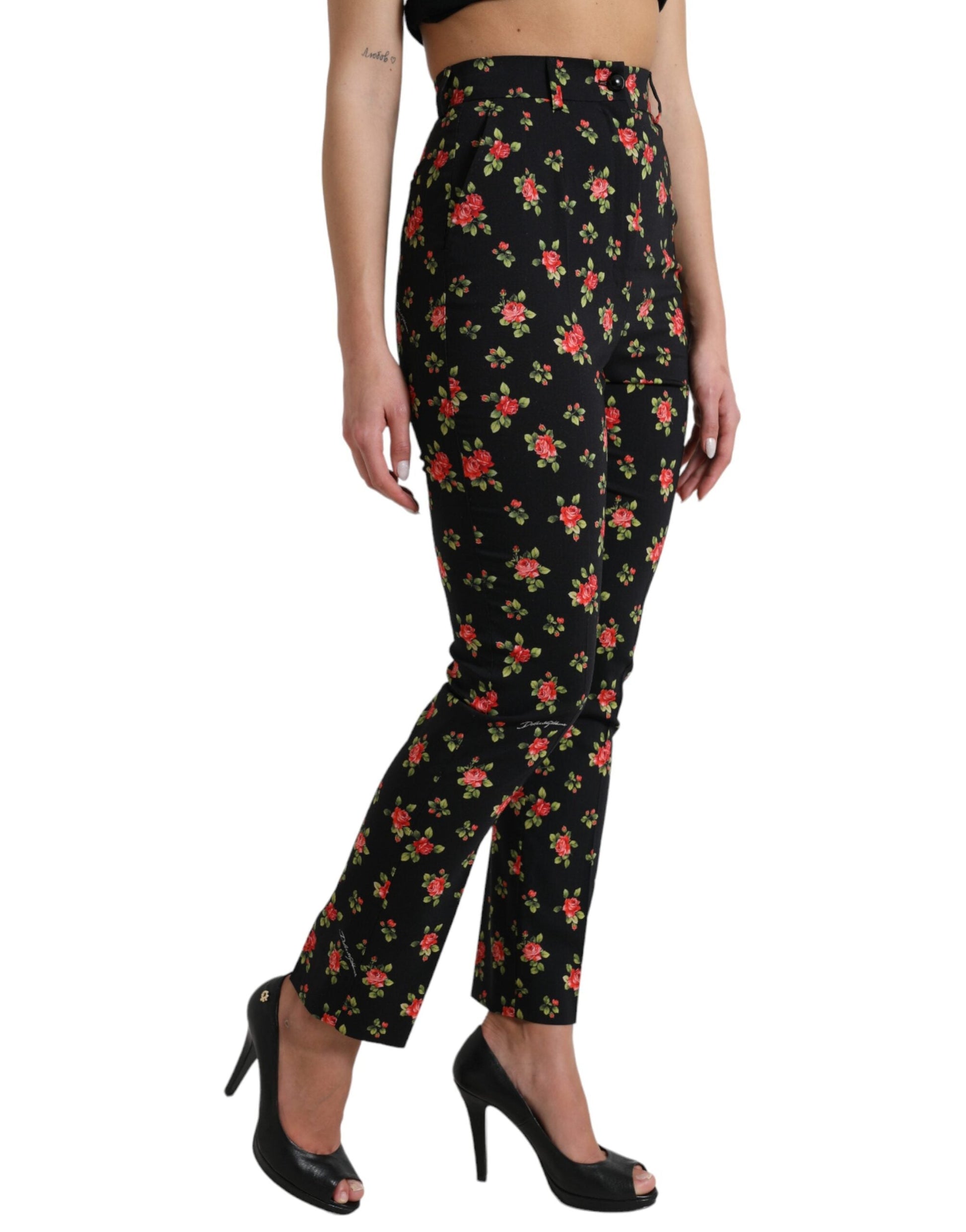 Dolce & Gabbana Elegant High-Waist Floral Tapered Pants - IT40|S