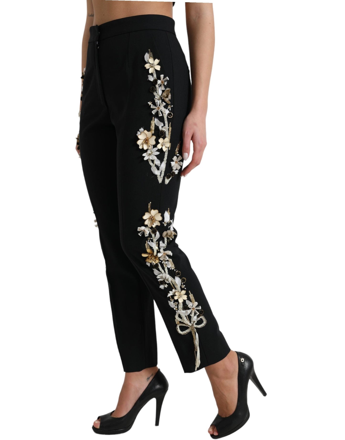 Dolce & Gabbana Elegant High Waist Floral Tapered Pants - IT40|S