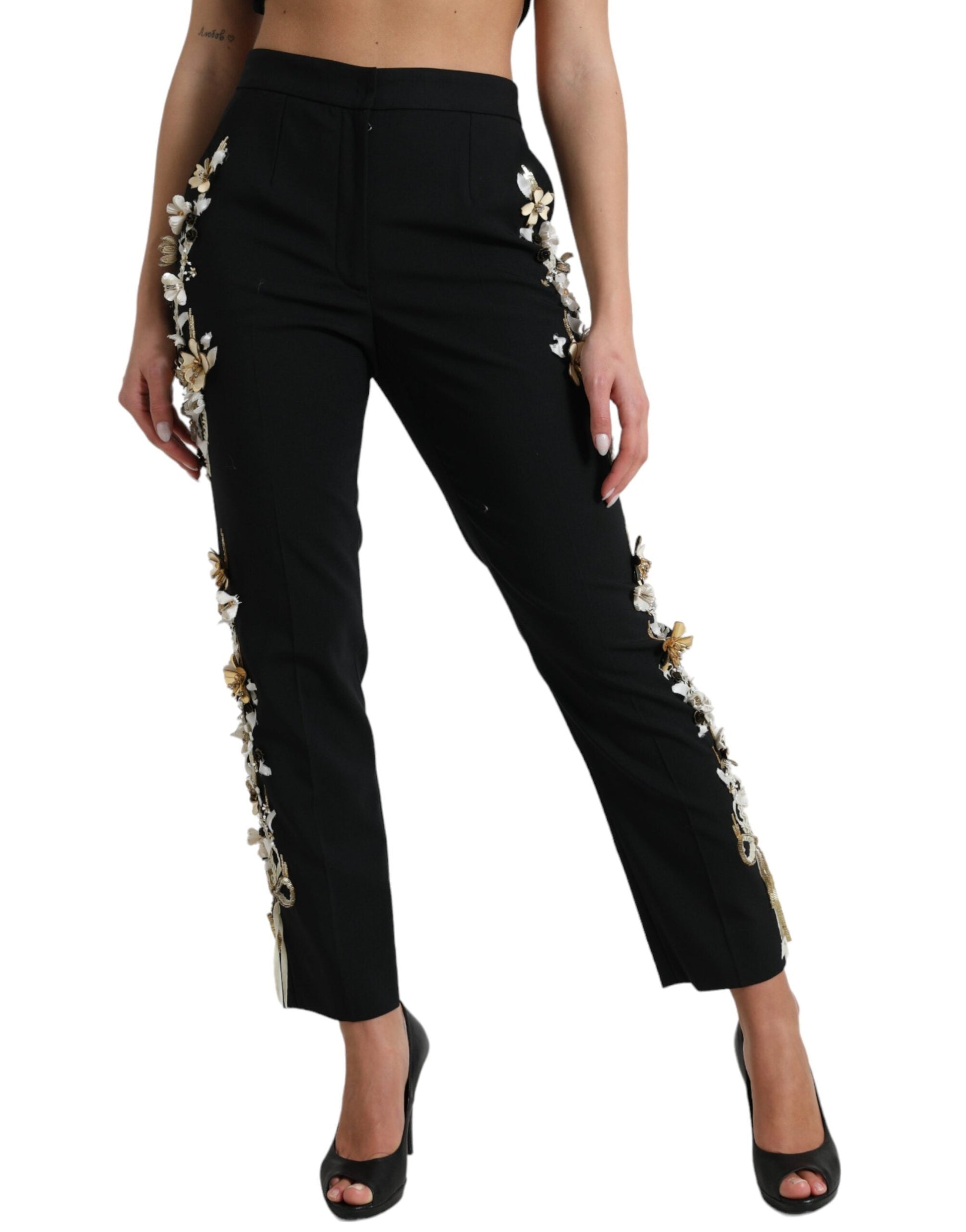 Dolce & Gabbana Elegant High Waist Floral Tapered Pants - IT40|S