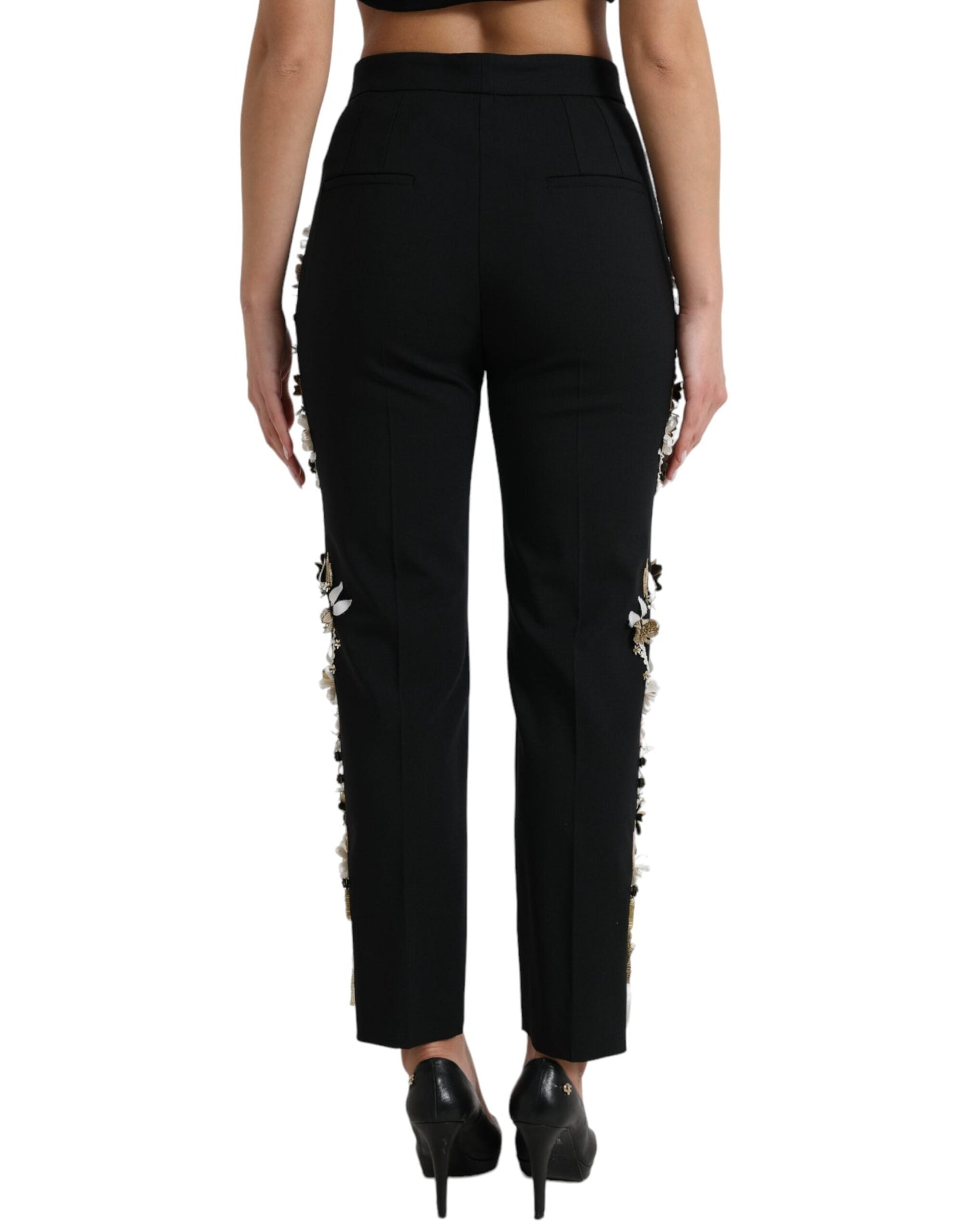 Dolce & Gabbana Elegant High Waist Floral Tapered Pants - IT40|S