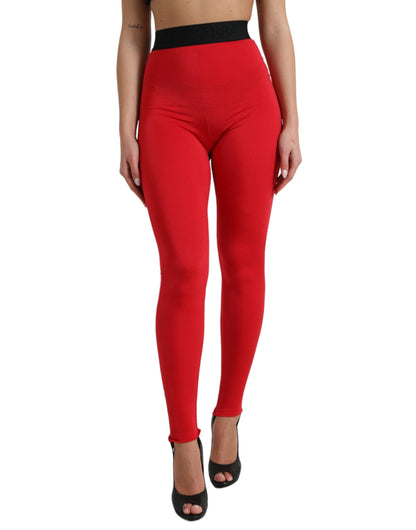 Dolce & Gabbana Elegant High Waist Red Leggings - IT40|S