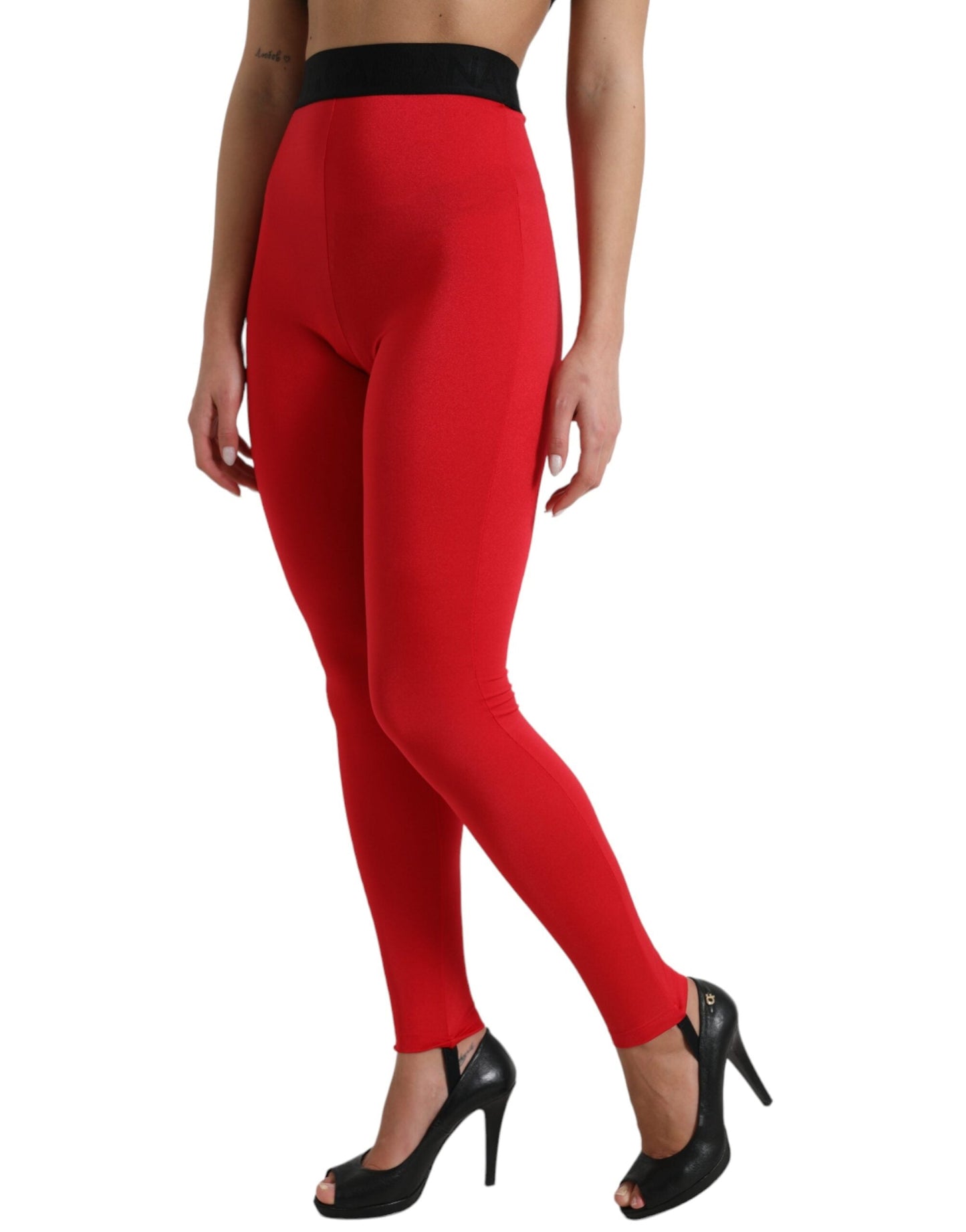 Dolce & Gabbana Elegant High Waist Red Leggings - IT40|S