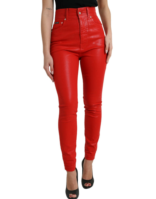 Dolce & Gabbana Elegant High-Waist Stretch Denim in Red - IT40|S