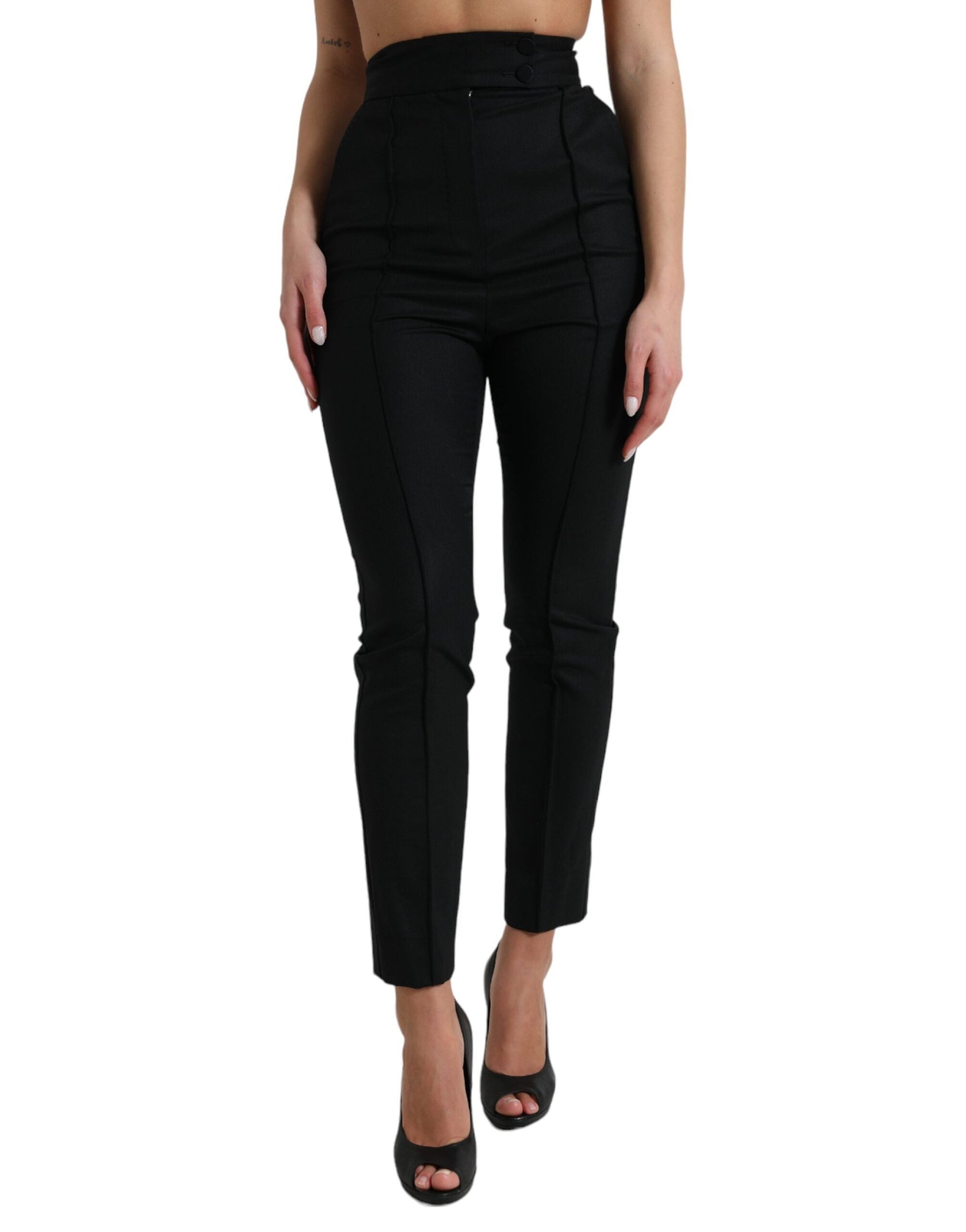 Dolce & Gabbana Elegant High Waist Tapered Wool Pants - IT40|S