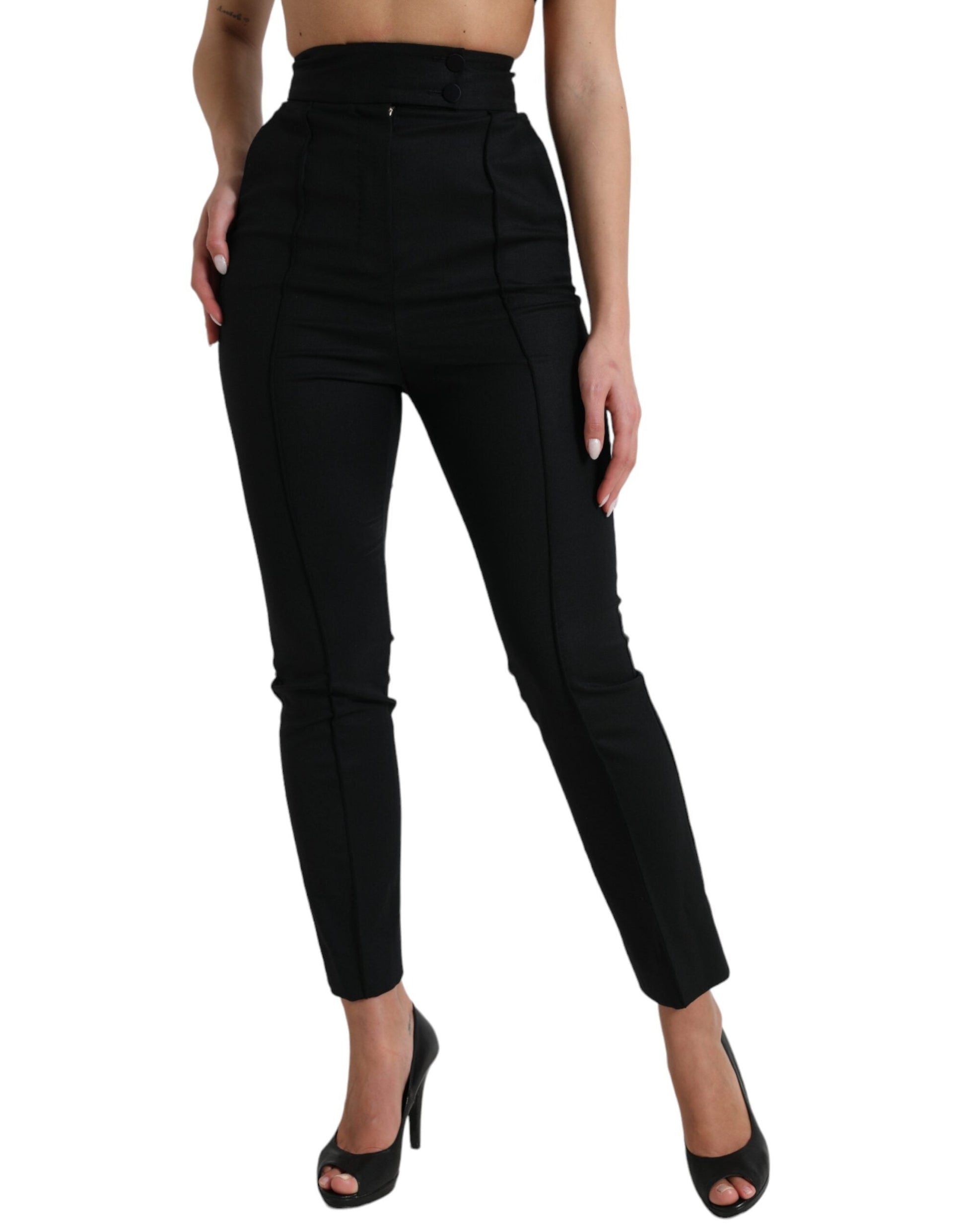 Dolce & Gabbana Elegant High Waist Tapered Wool Pants - IT40|S