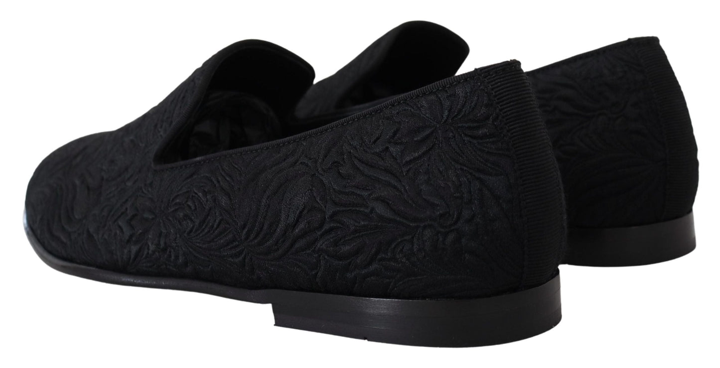 Dolce & Gabbana Elegant Jacquard Black Loafers Slide On Flats