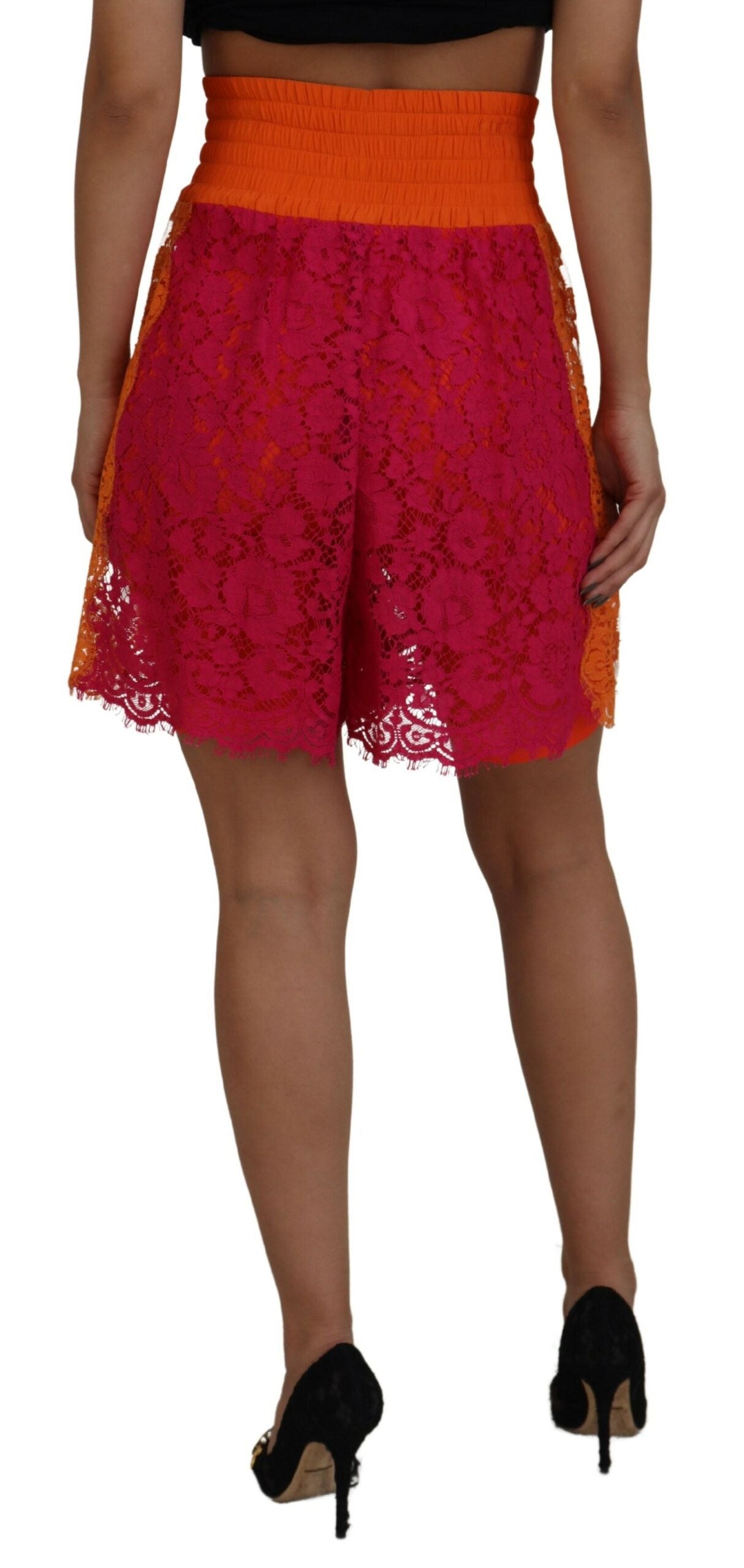 Dolce & Gabbana Elegant Lace High-Waist Shorts in Dual-Tones - IT40|S