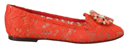 Dolce & Gabbana Elegant Lace Vally Flats in Coral Red - EU35/US4.5