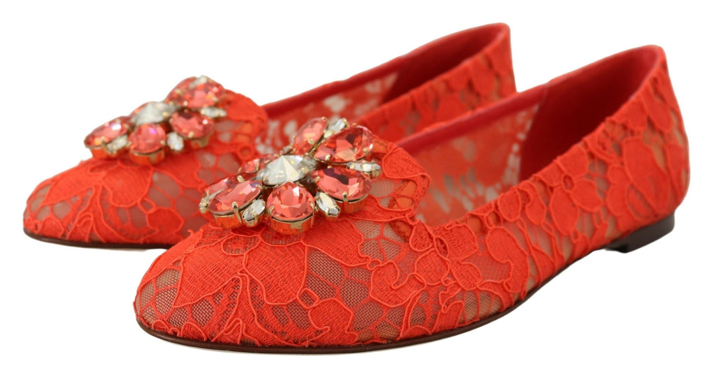 Dolce & Gabbana Elegant Lace Vally Flats in Coral Red - EU35/US4.5