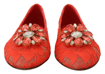 Dolce & Gabbana Elegant Lace Vally Flats in Coral Red - EU35/US4.5