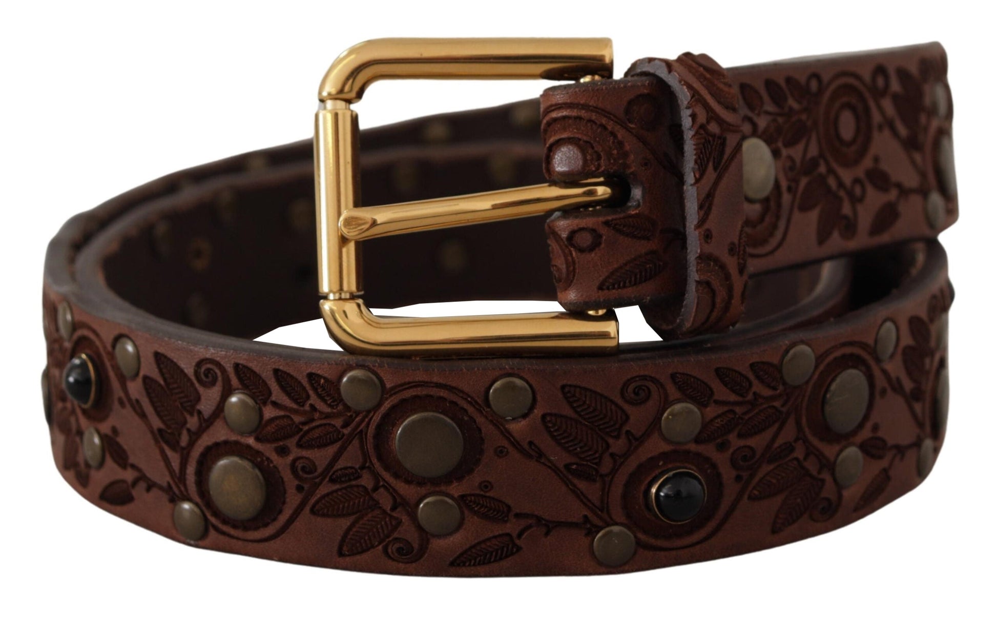 Dolce & Gabbana Elegant Leather Belt with Engraved Buckle - 85 cm / 34 Inches