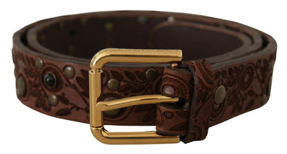 Dolce & Gabbana Elegant Leather Belt with Engraved Buckle - 85 cm / 34 Inches