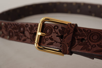 Dolce & Gabbana Elegant Leather Belt with Engraved Buckle - 85 cm / 34 Inches