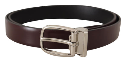 Dolce & Gabbana Elegant Leather Belt with Silver Metal Buckle - 90 cm / 36 Inches