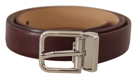 Dolce & Gabbana Elegant Leather Belt with Silver Tone Buckle - 100 cm / 40 Inches