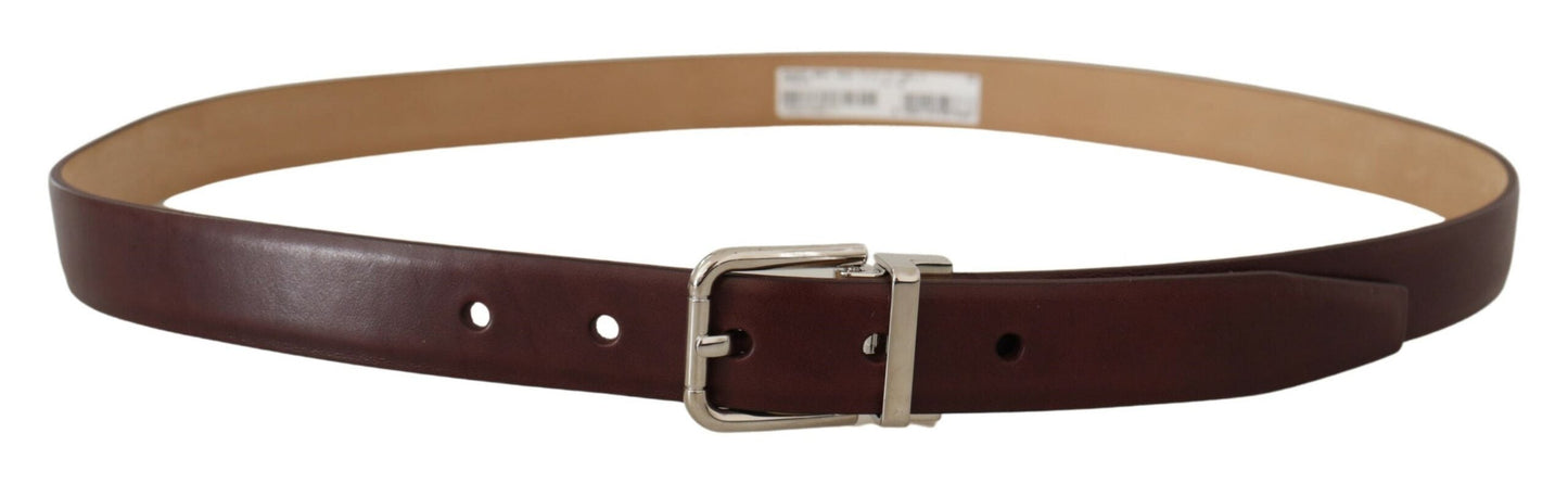 Dolce & Gabbana Elegant Leather Belt with Silver Tone Buckle - 100 cm / 40 Inches