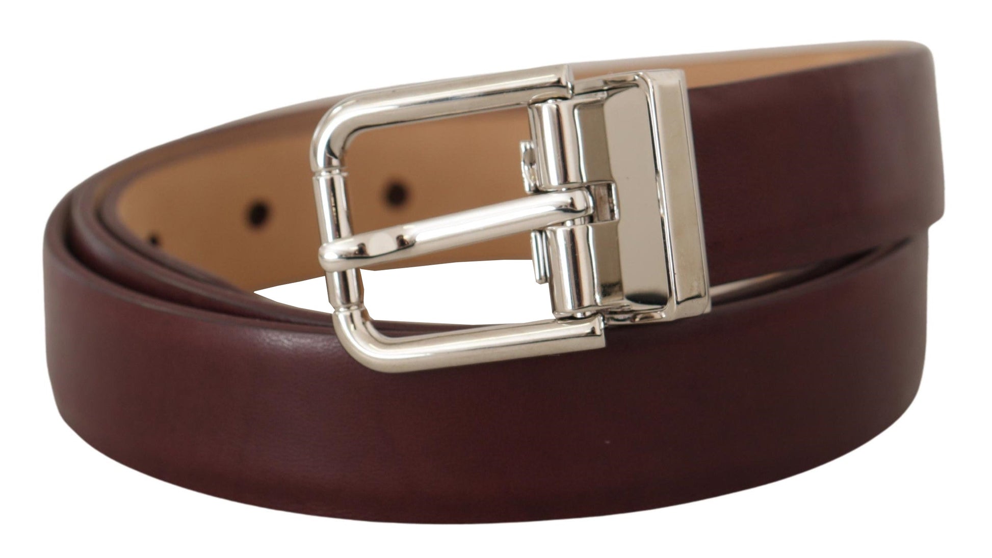 Dolce & Gabbana Elegant Leather Belt with Silver Tone Buckle - 100 cm / 40 Inches