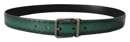 Dolce & Gabbana Elegant Leather Belt with Silver Tone Buckle - 90 cm / 36 Inches