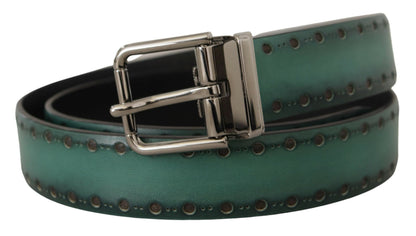 Dolce & Gabbana Elegant Leather Belt with Silver Tone Buckle - 90 cm / 36 Inches