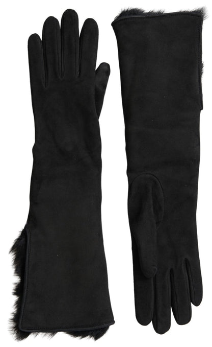 Dolce & Gabbana Elegant Leather Elbow Length Gloves with Fur Trim - 7|S