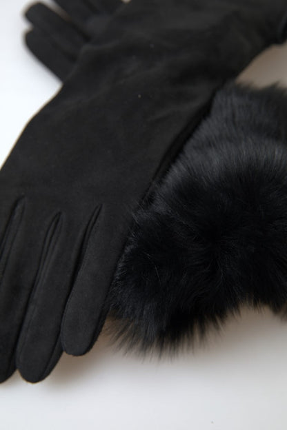 Dolce & Gabbana Elegant Leather Elbow Length Gloves with Fur Trim - 7|S