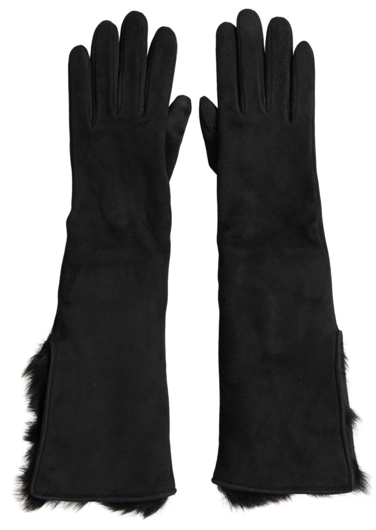 Dolce & Gabbana Elegant Leather Elbow Length Gloves with Fur Trim - 7|S