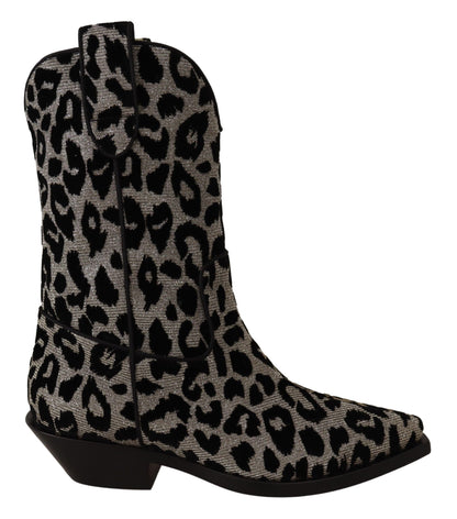 Dolce & Gabbana Elegant Leopard Print Mid Calf Boots - EU37/US6.5