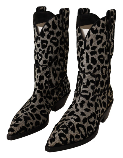 Dolce & Gabbana Elegant Leopard Print Mid Calf Boots - EU37/US6.5