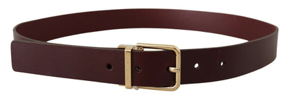 Dolce & Gabbana Elegant Maroon Leather Belt with Gold Buckle - 90 cm / 36 Inches