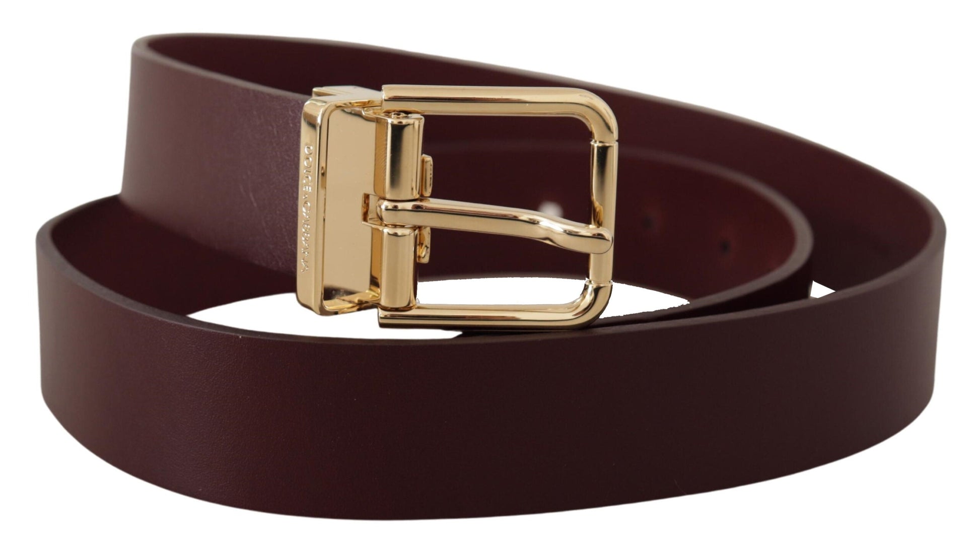 Dolce & Gabbana Elegant Maroon Leather Belt with Gold Buckle - 90 cm / 36 Inches