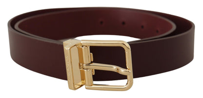 Dolce & Gabbana Elegant Maroon Leather Belt with Gold Buckle - 90 cm / 36 Inches