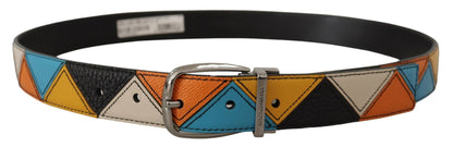 Dolce & Gabbana Elegant Multicolor Leather Belt with Silver Buckle - 90 cm / 36 Inches